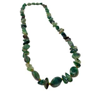 Vintage 1970s Beaded Necklace Faux Rocks Green Toned